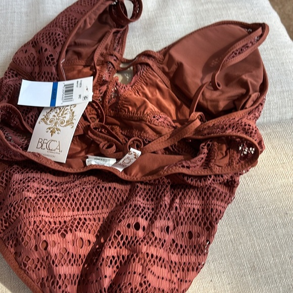 BECCA Color Play - Women's One Piece Swimsuit, Plunge, Crochet, Bronzed, X-Large - Picture 9 of 11